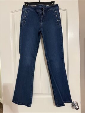 J. Jill Navy Boot-Cut Jeans with Snap-Trim Pockets